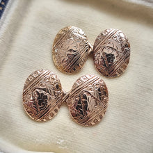 Load image into Gallery viewer, Art Deco 15ct Gold Engraved Oval Cufflinks in box