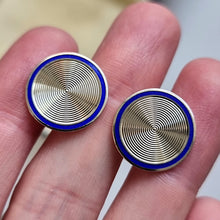 Load image into Gallery viewer, Vintage 9ct Gold Blue Enamel Cufflinks in hand