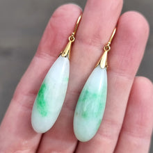 Load image into Gallery viewer, Vintage 18ct Gold Jade Drop Earrings in hand