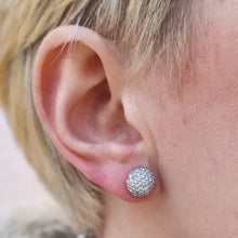 Load image into Gallery viewer, 18ct White Gold Diamond Domed Cluster Stud Earrings, 1.00ct modelled in ear