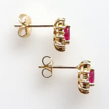 Load image into Gallery viewer, 18ct Gold Ruby & Diamond Oval Cluster Stud Earrings, 0.60ct side view