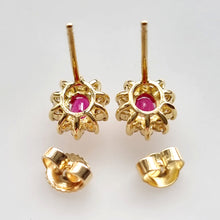 Load image into Gallery viewer, 18ct Gold Ruby & Diamond Oval Cluster Stud Earrings, 0.60ct backs