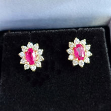 Load image into Gallery viewer, 18ct Gold Ruby & Diamond Oval Cluster Stud Earrings, 0.60ct