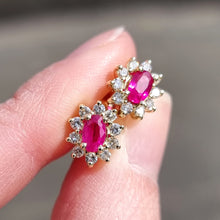 Load image into Gallery viewer, 18ct Gold Ruby & Diamond Oval Cluster Stud Earrings, 0.60ct in hand
