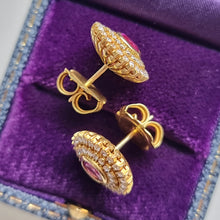 Load image into Gallery viewer, 18ct Gold Ruby and Diamond Cluster Stud Earrings sides