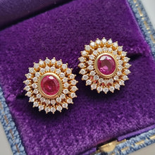 Load image into Gallery viewer, 18ct Gold Ruby and Diamond Cluster Stud Earrings in box