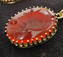 Load image into Gallery viewer, Vintage 14ct Gold Carnelian Intaglio Drop Earrings