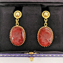 Load image into Gallery viewer, Vintage 14ct Gold Carnelian Intaglio Drop Earrings