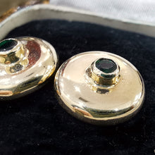 Load image into Gallery viewer, Vintage 9ct Gold Emerald Button Stud Earrings