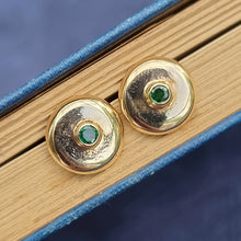 Load image into Gallery viewer, Vintage 9ct Gold Emerald Button Stud Earrings