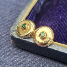 Load image into Gallery viewer, Vintage 9ct Gold Emerald Button Stud Earrings