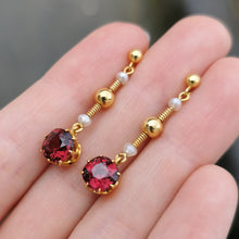 Load image into Gallery viewer, Victorian 15ct Gold Garnet & Pearl Drop Earrings