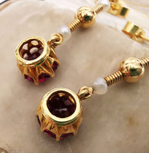 Load image into Gallery viewer, Victorian 15ct Gold Garnet & Pearl Drop Earrings