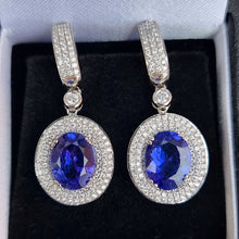 Load image into Gallery viewer, 18ct White Gold Tanzanite and Diamond Cluster Drop Earrings in box