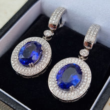 Load image into Gallery viewer, 18ct White Gold Tanzanite and Diamond Cluster Drop Earrings in box