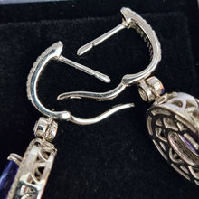 Load image into Gallery viewer, 18ct White Gold Tanzanite and Diamond Cluster Drop Earrings fittings
