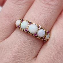 Load image into Gallery viewer, Vintage 18ct Gold Opal & Ruby Ring on finger
