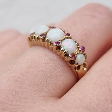Load image into Gallery viewer, Vintage 18ct Gold Opal & Ruby Ring on finger