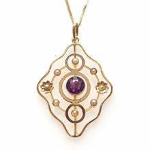 Load image into Gallery viewer, Antique 9ct Gold Amethyst & Pearl Pendant with Chain