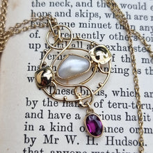 Load image into Gallery viewer, Art Nouveau 9ct Gold Garnet & Pearl Pendant Necklace