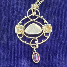 Load image into Gallery viewer, Art Nouveau 9ct Gold Garnet & Pearl Pendant Necklace