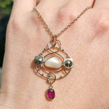 Load image into Gallery viewer, Art Nouveau 9ct Gold Garnet & Pearl Pendant Necklace