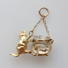 Load image into Gallery viewer, Vintage 9ct Gold Cat & Fish Bowl Pendant back