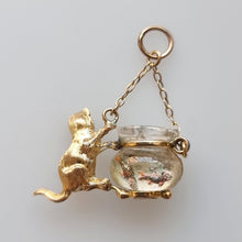 Load image into Gallery viewer, Vintage 9ct Gold Cat & Fish Bowl Pendant back