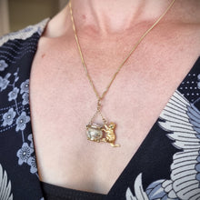 Load image into Gallery viewer, Vintage 9ct Gold Cat & Fish Bowl Pendant modelled with chain