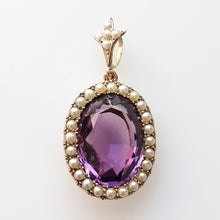 Load image into Gallery viewer, Antique 9ct Gold Amethyst & Seed Pearl Cluster Pendant front