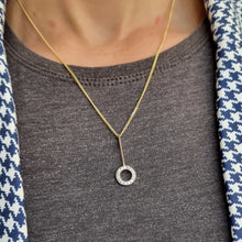 Load image into Gallery viewer, Antique 18ct Gold & Platinum Diamond Circle Pendant modelled with chain