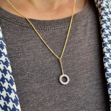 Load image into Gallery viewer, Antique 18ct Gold & Platinum Diamond Circle Pendant modelled with chain
