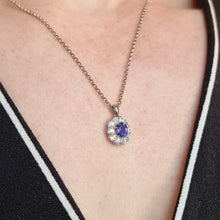 Load image into Gallery viewer, 18ct White Gold Tanzanite and Diamond 0.80ct Pendant with 9ct Chain modelled