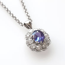 Load image into Gallery viewer, 18ct White Gold Tanzanite and Diamond 0.80ct Pendant with 9ct Chain side
