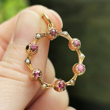 Load image into Gallery viewer, Antique 9ct Pink Tourmaline & Seed Pearl Circle Pendant
