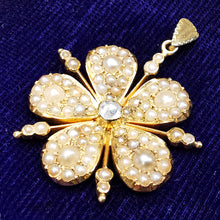Load image into Gallery viewer, Victorian 15ct Gold Diamond & Seed Pearl Flower Pendant
