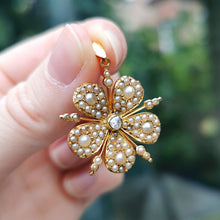 Load image into Gallery viewer, Victorian 15ct Gold Diamond & Seed Pearl Flower Pendant