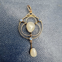 Load image into Gallery viewer, Antique 9ct Gold Sapphire & Baroque Pearl Drop Pendant