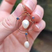 Load image into Gallery viewer, Antique 9ct Gold Sapphire & Baroque Pearl Drop Pendant