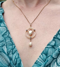 Load image into Gallery viewer, Antique 9ct Gold Sapphire & Baroque Pearl Drop Pendant