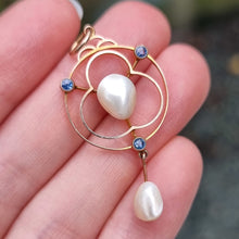 Load image into Gallery viewer, Antique 9ct Gold Sapphire & Baroque Pearl Drop Pendant