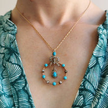 Load image into Gallery viewer, Edwardian 15ct Gold Turquoise & Diamond Bow Pendant