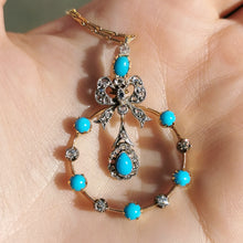 Load image into Gallery viewer, Edwardian 15ct Gold Turquoise & Diamond Bow Pendant