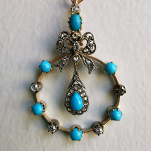 Load image into Gallery viewer, Edwardian 15ct Gold Turquoise & Diamond Bow Pendant