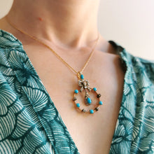Load image into Gallery viewer, Edwardian 15ct Gold Turquoise & Diamond Bow Pendant
