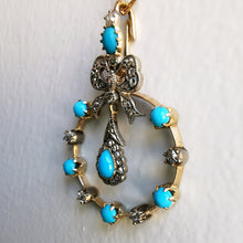 Load image into Gallery viewer, Edwardian 15ct Gold Turquoise & Diamond Bow Pendant