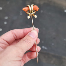 Load image into Gallery viewer, Victorian 15ct and 9ct Yellow Gold Coral Branch Tie/Stick Pin, Circa 1900