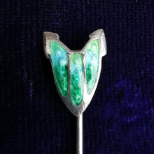 Load image into Gallery viewer, Antique 900 Silver and Green-Turquoise Enamel Tie/Stick Pin