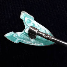 Load image into Gallery viewer, Antique 900 Silver and Green-Turquoise Enamel Tie/Stick Pin