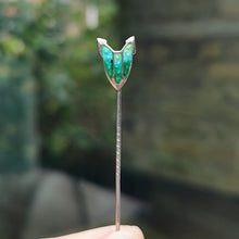 Load image into Gallery viewer, Antique 900 Silver and Green-Turquoise Enamel Tie/Stick Pin